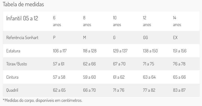Tabela de Medidas
