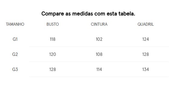 Tabela de Medidas