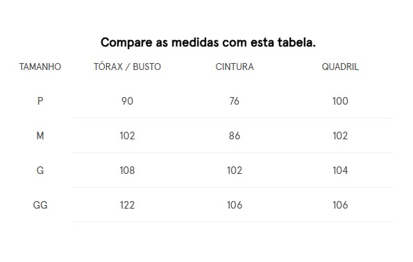 Tabela de Medidas