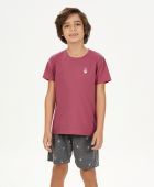 PIJAMA INFANTIL MASCULINO COR COM AMOR DE MANGA CURTA E SHORTS MODELO PAI E FILHO VINHO 