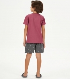 PIJAMA INFANTIL MASCULINO COR COM AMOR DE MANGA CURTA E SHORTS MODELO PAI E FILHO VINHO 