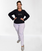 PIJAMA FEMININO INVERNO PLUS SIZE PRETO/LISTRADO