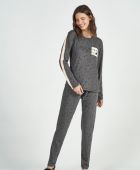 PIJAMA FEMININO INVERNO COR COM AMOR ESTRELAS CINZA ESCURO FAMILIA 