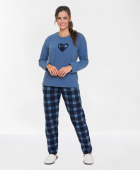 PIJAMA FEMININO DE SOFT MANGA LONGA XADREZ CORACAO FAMILIA 