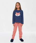 PIJANA INFANTIL FEMININO DE PLUSH MANGA LONGA GUAXINIM AZUL COM GOIABA