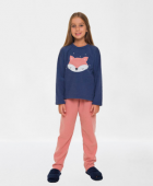 PIJAMA JUVENIL FEMININO DE PLUSH MANGA LONGA GUAXINIMA AZUL COM GOIABA
