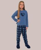 PIJAMA INFANTIL FEMININO DE MANGA LONGA EM SOFT XADREZ CORACAO FAMILIA 