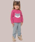 PIJAMA INFANTIL FEMININO DE MANGA LONGA PLUSH GUAXINIM ROSA COM MESCLA