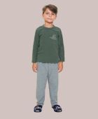 PIJAMA INFANTIL MASCULINO DE MANGA LONGA VERDE COM CINZA