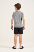 PIJAMA MASCULINO INFANTIL COR COM AMOR MANGA CURTA LIGANETE MESCLA PRETO E CINZA PAI E FILHO