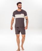 PIJAMA MASCULINO MANGA CURTA VISCOLYCRA GRAFITE COM BOLSO - YUME