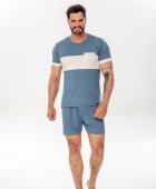 PIJAMA MASCULINO YUME MANGA CURTA VISCOLYCRA AZUL COM BOLSO