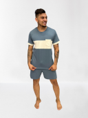 PIJAMA MASCULINO YUME MANGA CURTA VISCOLYCRA AZUL COM BOLSO