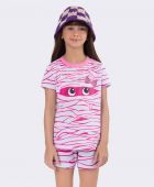 PIJAMA FEMININO INFANTIL VEGGI MANGA CURTA ALGODÃO MUMIA ROSA