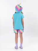 PIJAMA FEMININO INFANTIL VEGGI MANGA CURTA ALGODÃO UNICORNIO AZUL