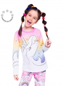 PIJAMA FEMININO INFANTIL VEGGI MANGA LONGA ALGODÃO UNICORNIO ROSA