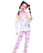 PIJAMA FEMININO INFANTIL VEGGI MANGA LONGA ALGODÃO UNICORNIO ROSA