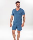PIJAMA MASCULINO YUME VISCOLYCRA MANGA CURTA ABERTO MARINHO