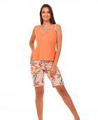 BERMUDOLL FEMININO GAENE VISCOLYCRA REGATA FLORAL LARANJA PLUS SIZE