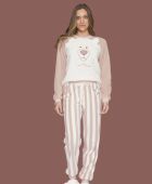 PIJAMA FEMININO INVERNO LUA LUÁ LISTRADO URSO PUNHO FLEECE ROSE