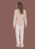 PIJAMA FEMININO INVERNO LUA LUÁ LISTRADO URSO PUNHO FLEECE ROSE