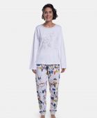 PIJAMA FEMININO SONHART ALGODÃO MANGA LONGA BRANCO PUNHO