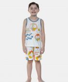 PIJAMA MASCULINO INFANTIL SONHART REGATA E BERMUDA ALGODÃO CREME