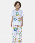 PIJAMA MASCULINO INFANTIL SONHART MANGA CURTA COM CALÇA ALGODÃO BRANCO