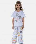 PIJAMA FEMININO INFANTIL SONHART MANGA CURTA COM CALÇA ALGODÃO BRANCO