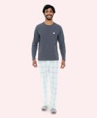 PIJAMA MASCULINO BOCEJINHO MANGA LONGA ALGODÃO XADREZ MESCLA PLUS SIZE
