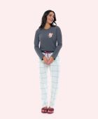 PIJAMA FEMININO BOCEJINHO MANGA LONGA MESCLA ALGODÃO XADREZ PLUS SIZE