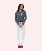 PIJAMA FEMININO BOCEJINHO MANGA LONGA ALGODÃO XADREZ ESQUILO