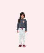 PIJAMA FEMININO INFANTIL BOCEJINHO MANGA LONGA ALGODÃO XADREZ ESQUILO