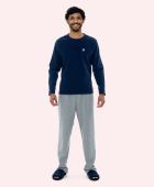 PIJAMA MASCULINO BOCEJINHO MANGA LONGA PLUSH AZUL E MESCLA