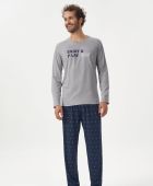 PIJAMA MASCULINO COR COM AMOR MANGA LONGA E CALÇA ALGODÃO ENJOY MESCLA