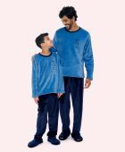 PIJAMA MASCULINO INFANTIL BOCEJINHO MANGA LONGA E CALÇA FLEECE AZUL