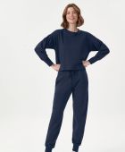 PIJAMA FEMININO COR COM AMOR MANGA LONGA E CALÇA PUNHO AZUL