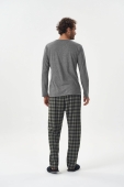 PIJAMA MASCULINO COR COM AMOR BLUSA LISA E CALÇA XADREZ MESCLA
