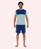 PIJAMA MASCULINO BOCEJINHO MANGA CURTA ALGODÃO AZUL