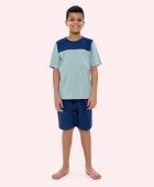 PIJAMA MASCULINO JUVENIL BOCEJINHO MANGA CURTA ALGODÃO AZUL