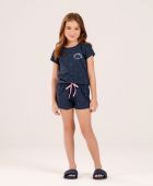 SHORTDOLL FEMININO COR COM AMOR INFANTIL MANGA CURTA ANCORA FAMILIA AZUL