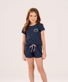 SHORTDOLL FEMININO COR COM AMOR JUVENIL MANGA CURTA ANCORA FAMILIA AZUL