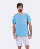 PIJAMA MASCULINO VEGGI MANGA CURTA PRAIA AZUL