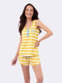 SHORTDOLL FEMININO VEGGI REGATA 3 BOTOES LISTRAS AMARELO