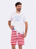 PIJAMA MASCULINO VEGGI MANGA CURTA BRANCO LISTRAS VERMELHO