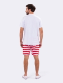 PIJAMA MASCULINO VEGGI MANGA CURTA BRANCO LISTRAS VERMELHO
