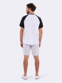 PIJAMA MASCULINO VEGGI MANGA CURTA OFF WHITE COM BERMUDA XADREZ PRETO