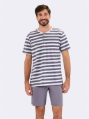 PIJAMA MASCULINO VEGGI MANGA CURTA 3 BOTÕES MESCLA LISTRADO
