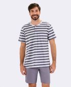 PIJAMA MASCULINO VEGGI MANGA CURTA 3 BOTÕES MESCLA LISTRADO
