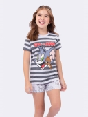 CAMISOLA FEMININO INFANTIL VEGGI MANGA CURTA TOM E JERRY MESCLA